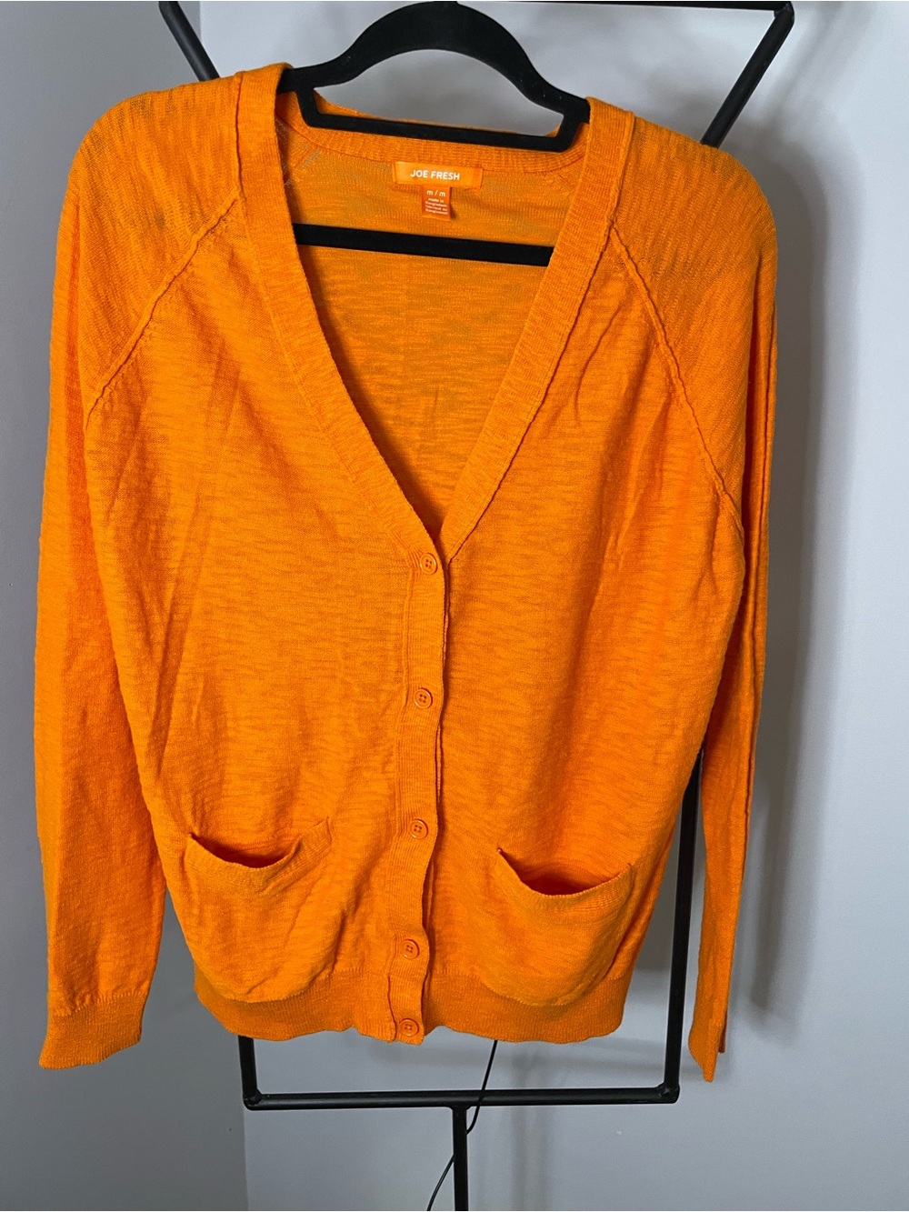 Joe Fresh Bright Orange V-Neck Button-Front Cardigan